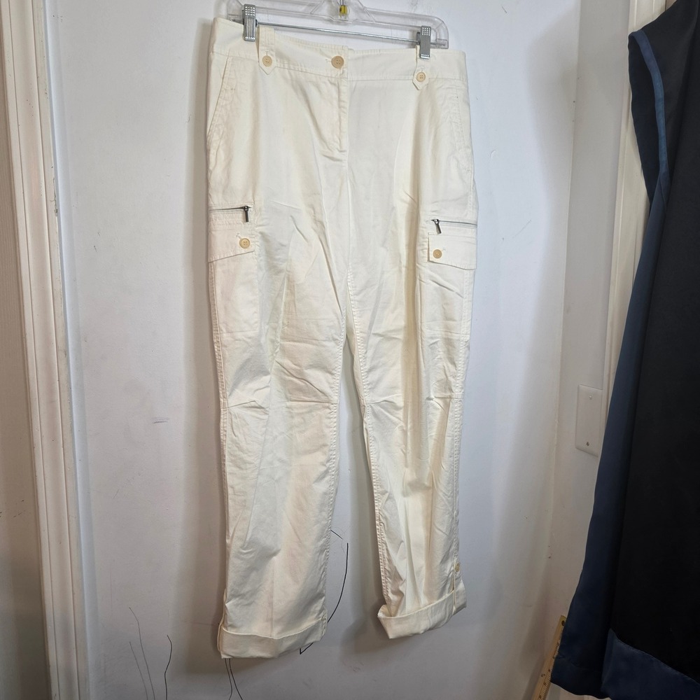 Talbots Signature Ivory Cargo Pants Womens Size 8 Straight Leg Cotton Stretch